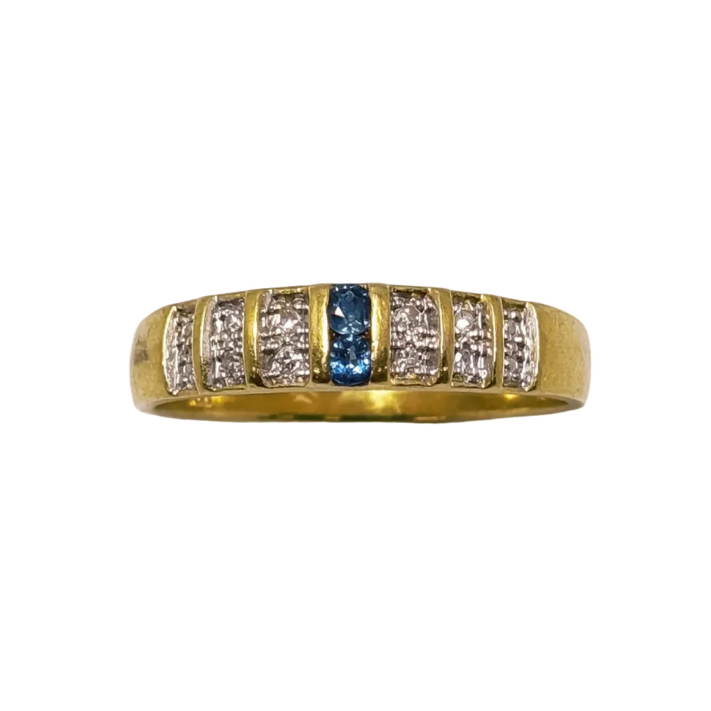 Demi Tour Or Jaune avec Diamants et Aigue Marine 18k