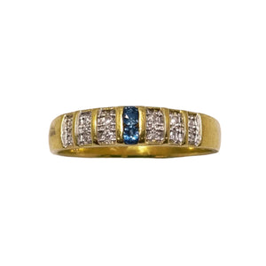 Demi Tour Or Jaune avec Diamants et Aigue Marine 18k