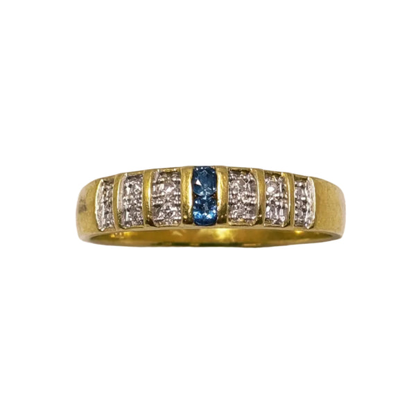 Demi Tour Or Jaune avec Diamants et Aigue Marine 18k