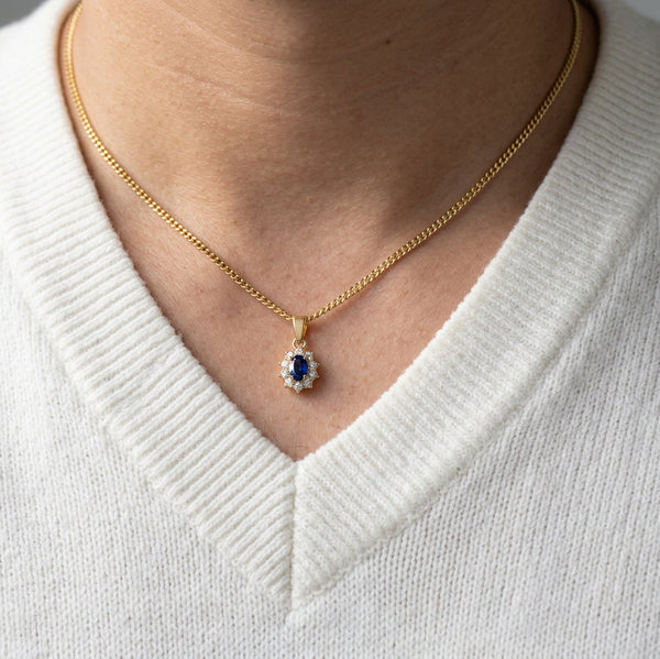 Pendentif Marguerite Or Jaune 18K avec Saphir et Oxyde de Zirconium