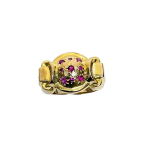Bague tank or avec pierres roses