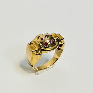 Bague tank or avec pierres roses