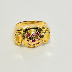 Bague tank or avec pierres roses