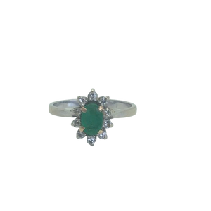 Bague Marquise en Or Blanc 18K avec Émeraude et Diamants