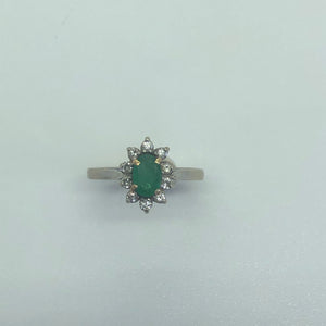 Bague Marquise en Or Blanc 18K avec Émeraude et Diamants