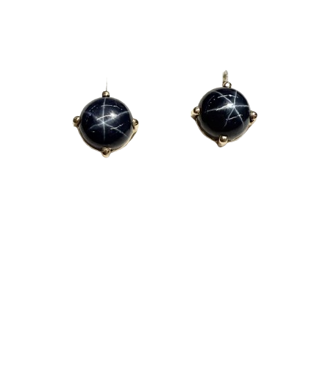 Boucles d'oreilles en or jaune 18k avec saphirs étoilés