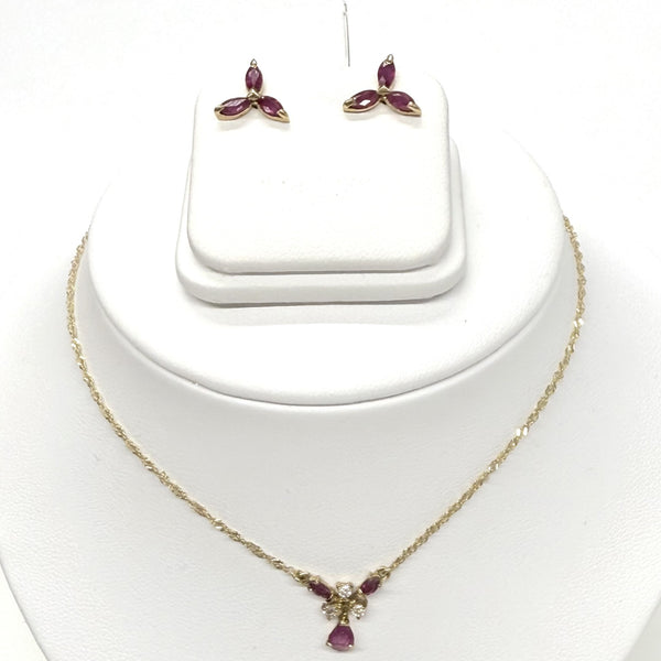 Parure Or Jaune avec Rubis et Zirconium