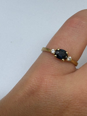 Bague Or 18K avec Saphir et Diamants - Taille 47 - 2.06g