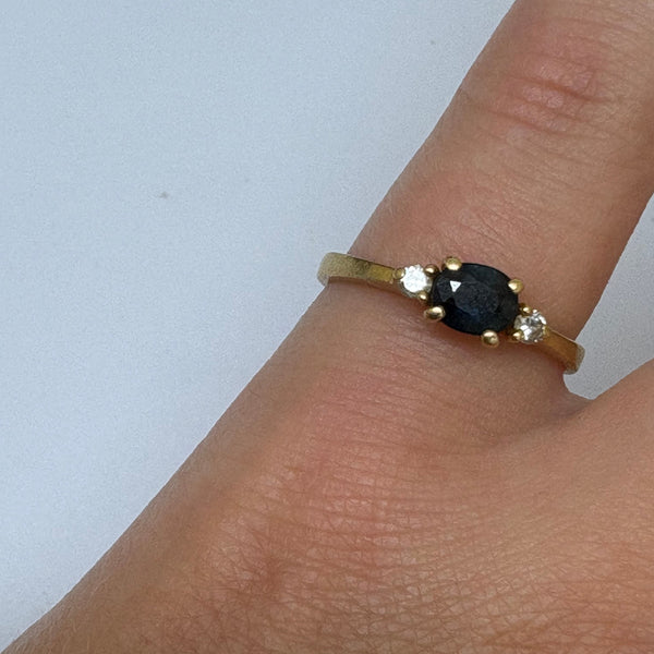 Bague Or 18K avec Saphir et Diamants - Taille 47 - 2.06g