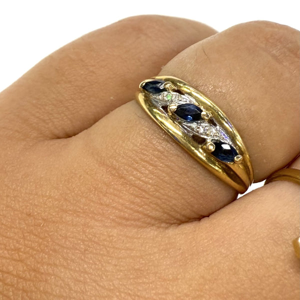 Bague Or Jaune avec Saphirs et Diamants