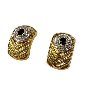 Paire Boucles d'Oreilles Or Jaune 18k Saphir et Zirconium