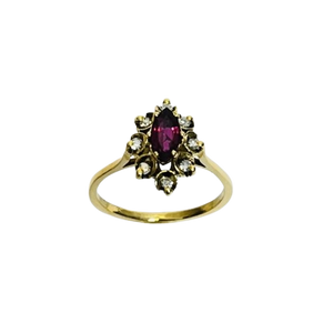 Bague marquise or avec rubis et diamants