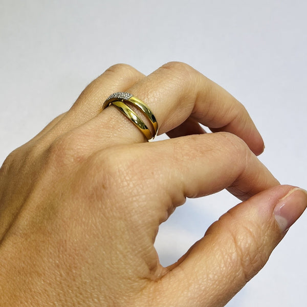 Bague croisée or avec éclats de diamants