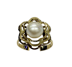 Bague fleur Or Jaune 18k avec perle d'eau douce