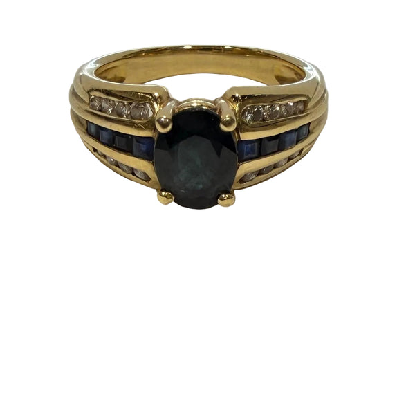 Bague avec Diamants et Saphir en Or Jaune 18 Carats
