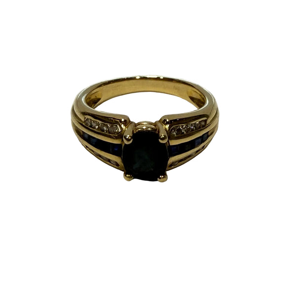 Bague avec Diamants et Saphir en Or Jaune 18 Carats