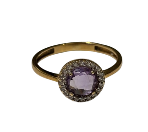 Solitaire Or Jaune 18 Carats avec Améthyste et Oxyde de Zirconium