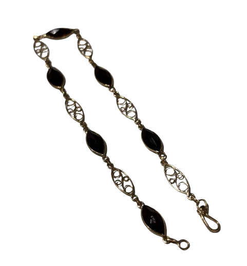 Bracelet Figaro Or Jaune 18k avec 6 Grenat