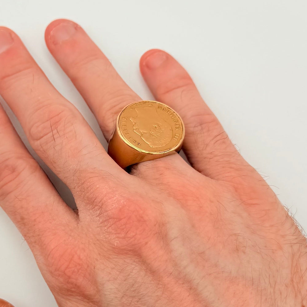 Chevalière en Or Jaune 750 avec Bague Pièce