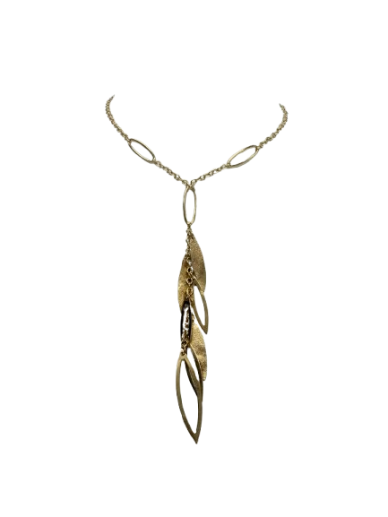 Collier feuille en Or jaune 18k maille forçat