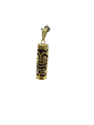Pendentif Tiki en Or Jaune 18K avec Pierre en Bois