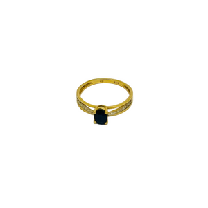 Bague avec Saphir et Diamants en Or Jaune 18 Carats - Taille 52