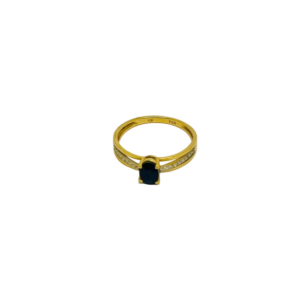 Bague avec Saphir et Diamants en Or Jaune 18 Carats - Taille 52