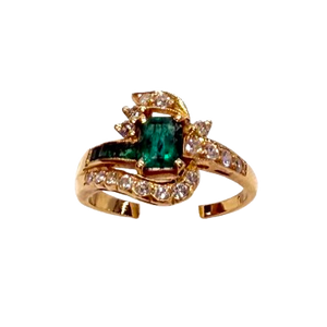Bague en Or Jaune 18k avec Émeraude et Diamants