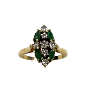Bague en Or jaune 18k avec diamants et émeraudes