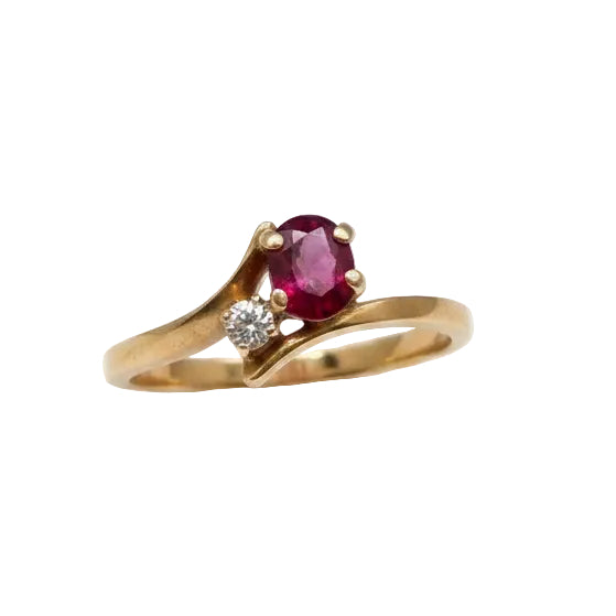 Bague Or Jaune avec Diamants et Rubis 18K