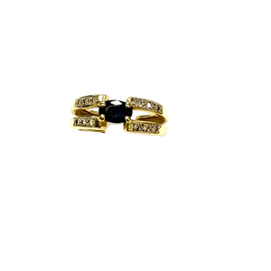 Bague Or Jaune 18k Saphir et Diamants - Taille 51