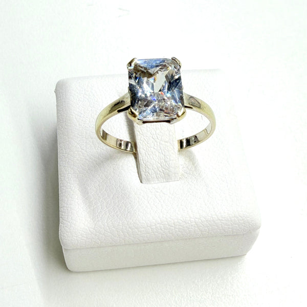 Bague Or Blanc Solitaire Zirconium Rectangulaire 18k