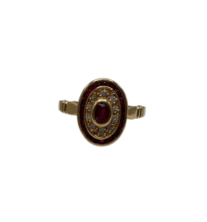Bague en Or Jaune 18K avec Rubis et Diamant