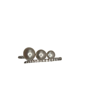 Bague en Or Blanc 18K avec Perles et Zirconiums