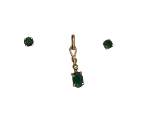 Parure Pendentif et Boucles d'Oreilles Or 18K Diamants et Émeraude