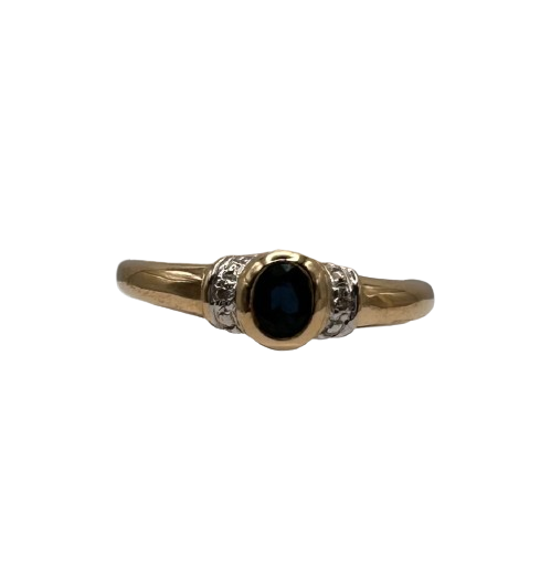 Bague Or Jaune 18K avec Saphir et Diamants
