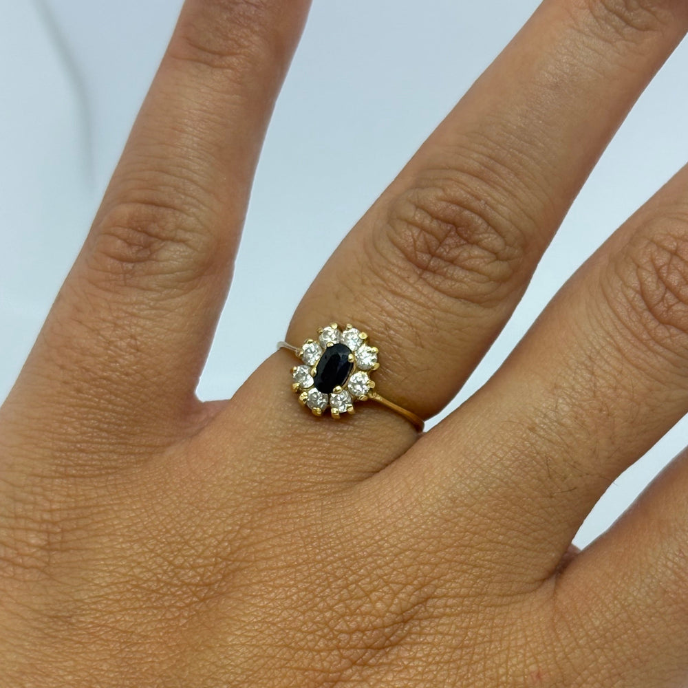 Bague Marguerite Or Jaune avec Oxyde de Zirconium et Saphir 18k