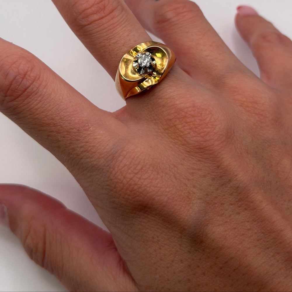 Bague Tank Or Jaune 18K avec Diamant