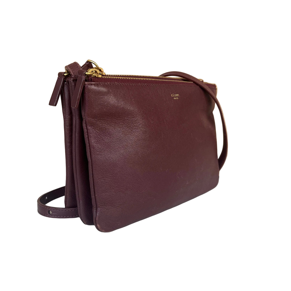 Sac à bandoulière Céline Trio en cuir bordeaux