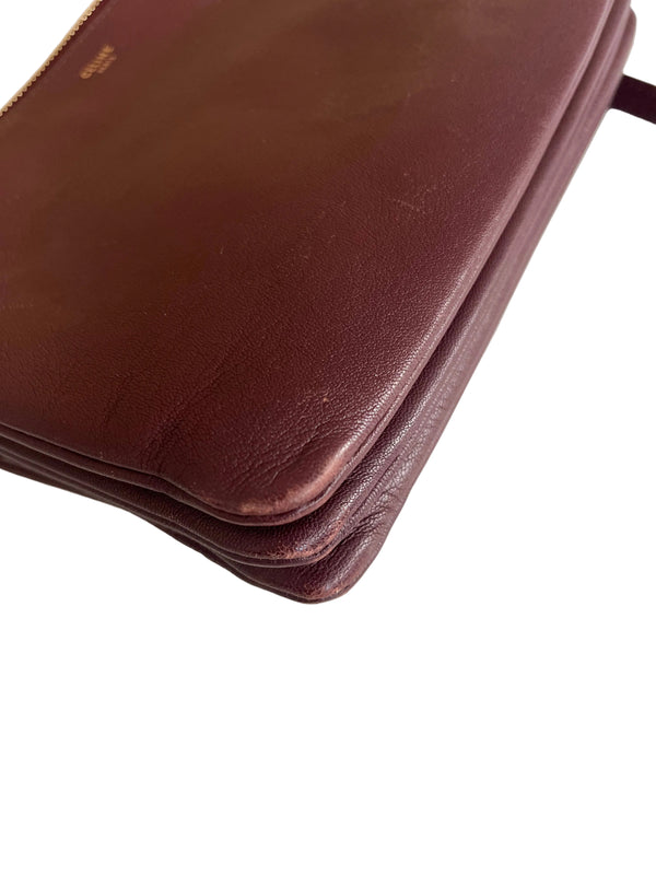 Sac à bandoulière Céline Trio en cuir bordeaux