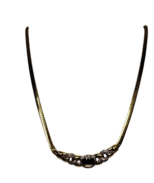 Collier Matinée Or Jaune 18K Maille Anglaise Diamants Aigue Marine
