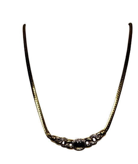 Collier Matinée Or Jaune 18K Maille Anglaise Diamants Aigue Marine