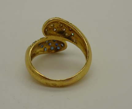 Bague en Or Jaune Diamants et Pierres Bleu 18 Carats - T48