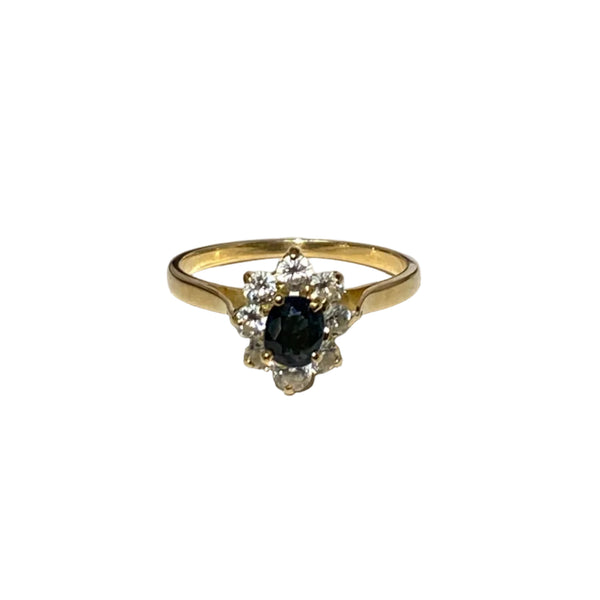 Bague Marguerite Oxyde de Zirconium & Saphir en Or Jaune 18K