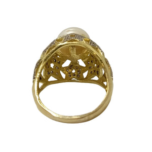 Bague Artisanale en Or Jaune & Or Gris avec Diamants & Perles 18k Taille : 59