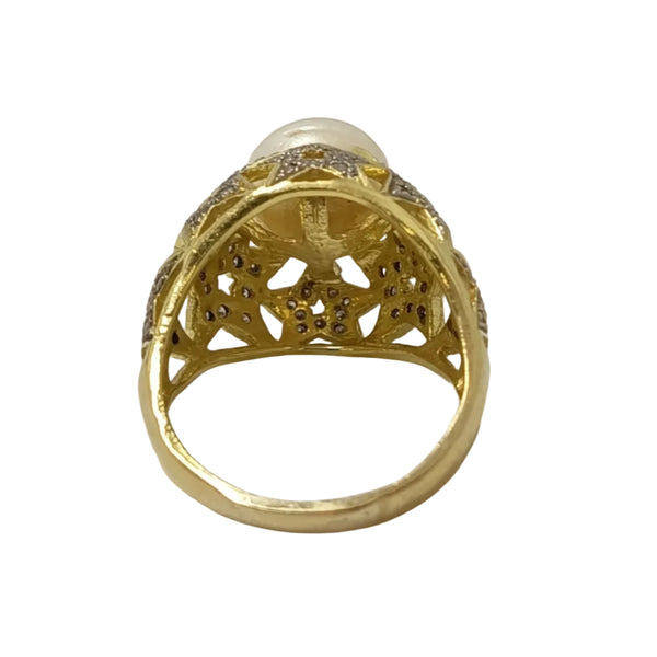 Bague Artisanale en Or Jaune & Or Gris avec Diamants & Perles 18k Taille : 59