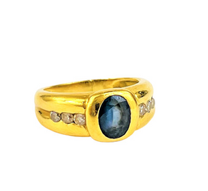 Bague Saphir et diamants 18K Or Jaune T55