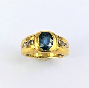 Bague Saphir et diamants 18K Or Jaune T55