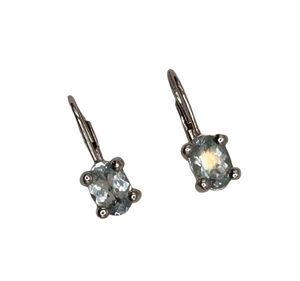 Boucles d'oreilles dormeuses en or blanc 18K - Aigue-marine