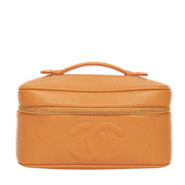 Sac Vanity vintage Chanel en cuir caviar orange